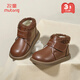 Shepherd boy baby boots winter velvet warm leather boots stylish soft sole Martin boots little girl short boots Mocha Brown 28