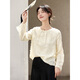 Fanximan new Chinese style chiffon shirt women's new cut flower round neck long-sleeved shirt top apricot M