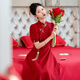 Pubindi Bridal Toast Wear Chinese Cheongsam Toast Wear 2025 New New Red Bride Wedding Engagement Return Dress Burgundy XS