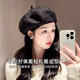 Hat beret for women with large head circumference, fashionable and western-style painter's hat, clouds, retro face, small and versatile, Korean style octagonal hat, gray, high-looking, cute, hearty, fashionable, Korean style, British style pumpkin hat, one size fits all (recommended head circumference 54-58cm)