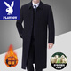 Playboy men's long over-the-knee coat wool dad woolen coat middle-aged and elderly thickened velvet business windbreaker black woolen coat XL 180/96A 125-140Jin Jin equals 0.5 kg