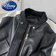 Disney children's leather jacket boys handsome motorcycle jacket baby spring new fleece top leather jacket black fleece 90 cm