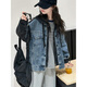Burwilde international brand girls' denim jacket Korean style spring and autumn 2025 new style for middle-aged and older girls with style and personality hooded blue (jacket) 120 cm