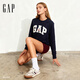 GAP Men's and Women's 2025 Autumn New Letter Logo Fleece Round Neck Sweatshirt Fitted Simple Top Navy Blue S US Size M Asian Size 175/92A