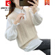 皮尔卡丹（pierre cardin）麻花马甲背心女春秋外搭2025年新款宽松v领针织毛衣马夹无袖上衣 1047杏色 L 【建议111斤-120斤】