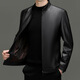 New Men's Leather Jacket Sheepskin Casual Stand Collar Jacket Youth Simple Wallet Black + First Layer Sheepskin M 170