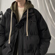 VUUG fake two-piece hooded thickened down cotton coat men's winter bread coat and cotton coat black XL