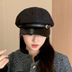 Jin Jin is equal to 0.5 kg Mu Beret Women's 2025 Autumn and Winter New Japanese Retro Newsboy Hat Versatile Big Head Circumference Painter Octagonal Navy Hat Black One Size Brim Leather
