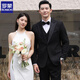 ROMON Groom Wedding Wool Suit Men's Korean Slim Business Formal Tuxedo Banquet Evening Suit Black Suit Jacket+Pants+Vest+White Shirt Free Tie 2XL Recommended 135-150Jin Jin is equal to 0.5 kg