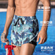 He Jiagong Swimming Pants Men's 2025 New Swimming Pants Double Layer Quick-drying Anti-Embarrassing Swimsuit Beach Pants Swimming Set Equipment Green Leaves + Swimming Goggles + Nose Clip Earplugs L_(Recommended 80-100Jin Jin equals 0.5kg)