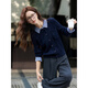 Fanximan navy blue fake two-piece knitted cardigan for women 25 years new winter contrast plaid lapel twist sweater 75265 navy S (recommended 90-100Jin Jin equals 0.5 kg)