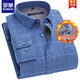 ROMON blue plaid cotton shirt men's warm brushed middle-aged winter velvet thickened long-sleeved shirt for dad 2W78057-10 pure cotton warm shirt with pockets 38 suitable for 110-125 Jin Jin equals 0.5 kg