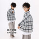 25 years of contrasting plaid loose shirt for boys in spring and autumn, versatile classic casual and comfortable top for older children, blue gray 130