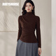 ROEYSHOUSE Luo Yi high-end pleated half-turtle collar bottoming sweater for women in winter slimming inner sweater 13113 dark brown M