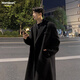Homlean woolen coat jacket men's autumn and winter mid-length Korean style high-end loose knee-length woolen windbreaker HT21 black M