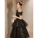 Black one-shoulder evening dress for women, high-end light luxury, niche adult ceremony, tutu skirt, dinner host art test, black 2XL 115Jin Jin is equal to 0.5kg -120Jin Jin is equal to 0.5kg, the card size is large