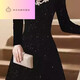 NJTD black evening dress high-end light luxury niche French Hepburn style host female banquet art test ceremony black long sleeves M