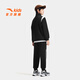 ANTA Children's Suit for Boys and Girls 2025 Autumn School Sports Children's Clothing Outdoor Running Training Knitted Sports Clothes Plus Velvet Style Black Letter Sweatshirt + Black Trousers Skin Warm Velvet 150 cm