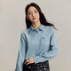 INMAN pure cotton simple commuter long-sleeved shirt for women 2025 autumn retro embroidered loose lapel corduroy shirt light aqua XL