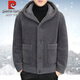 Pierre Cardin sherpa jacket men's autumn and winter new style plus velvet thickened wool warm hooded jacket coat men's coat plus plush lining plus wool gray 2XL recommended 130-145Jin Jin equals 0.5 kg