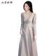 Mei Anjia evening dress women's new banquet temperament light luxury niche high-end long-sleeved annual meeting dress spring and summer hosting champagne gold long style 3XL