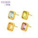 Shipulin 18K gold sugar cube topaz earrings, fashionable women's earrings, citrine + green crystal
