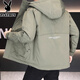 Playboy (PLAYBOY) high-end hooded jacket men's trendy, handsome and versatile cotton-padded jacket work jacket men's simple cotton jacket 7932 green cotton thickened XL (recommended 120-140Jin Jin equals 0.5 kg)