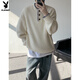 Playboy niche design Henry collar sweater for women and men, autumn and winter retro atmosphere loose pullover sweater for couple, off-white M