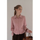 EGGKA pink pleated design long-sleeved shirt layered with waist and temperament short top E25A60131BK Pink S