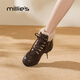 Millies genuine leather fashion plus velvet warm Martin boots for women, versatile lace-up high-top casual shoes, short boots for women, brown 37
