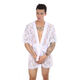 Jimujia Lace Floral Bathrobe Men's Sexy Transparent Mid-Length Pajamas Lace-up Bath Skirt Home Clothes Nightgown 1 piece black + 1 piece white + 2 pairs of thongs included 165-170M