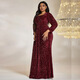 Party luxury evening dress European and American dress square collar sequin red banquet dress red 3XL