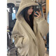 ZHUYIFAN hooded mountain carving leather jacket, men's and women's winter velvet thickened warm fur collar cotton jacket trendy brand apricot upgraded version L 110-130Jin Jin is equal to 0.5 kg