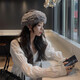 Qimei Lian forehead protection cold-proof fur hood autumn and winter warm windproof headband fashionable rabbit fur large head circumference sports ladies real rex rabbit fur beige