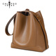 Bucket Bag Women's Large Capacity Lightweight Genuine Leather Bag 2025 New Single Shoulder Crossbody Bag Commuting Tote Senior Mom Milk Tea Brown (3 Hole Shoulder Strap)