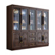 Lanxuan ebony wood solid wood bookcase combination home study floor-to-ceiling glass door storage cabinet office file filing cabinet ebony wood three-door bookcase
