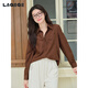 LAGOGO Barn Style Lapel Shirt Jacket Women Lagogu 2025 Winter New Brown Top OCCC439C12 Brown L