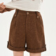 Mori Girl Tribe Retro Versatile High Waist Curled Shorts Women's 2025 New Autumn and Winter Loose Slim Straight Casual Pants Brown Shorts S Model Code