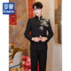 ROMON New Chinese Style Xiuhe Suit Men's Chinese Style Black Mao Suit Wedding Dress Groom Men's Stand Collar Tang Suit Golden Bamboo Leaf Style-Top + Pants M