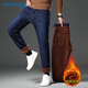 JEANSWEST Jeans Men's 2025 Autumn Velvet Thickened Casual Straight Loose Men's Denim Trousers Blue Velvet 34