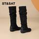 Bottes du samedi pour femmes avec des talons faibles Fashion rétro tendance sur le genou polyvalent 2025 Automne Nouveau code standard de mode décontracté polyvalent noir 35 (225 mm)