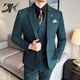 DK brand men's suit suit men's autumn and winter thick suit suit Korean version slim groom wedding formal suit brown suit + trousers plaid style M