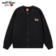 Charles Heart Simple Retro Cardigan Button Sweater for Men and Women Autumn and Winter Embroidered Sweater Couple Tops Black M