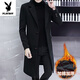 Playboy High-end 2025 Winter Jacket Men's Windbreaker Mid-Length Slim Woolen Coat Men's Woolen Coat Masculine Style 617 Cotton Black Thickened 2XL 140Jin Jin equals 0.5kg -150Jin Jin equals 0.5kg