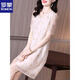 罗蒙短袖t恤连衣裙夏季新款女装欧根纱醋酸缎褶皱肌理感人丝提花刺绣 杏色 M 建议90-105斤
