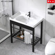 Kleine Wohnung einfaches Wash-Becken Haushalt Balkon Badezimmer Waschbecken bodenhaltiges Badezimmer Keramik integriertes Waschbecken 4837e Becken + Klammer Abfluss