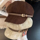 Korean style temperament leather buckle beret for women British style retro literary large head circumference showing face small octagonal painter hat trendy coffee color one size