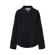 JUZUI relaxed British style H-shaped denim shirt for women 2025 winter new style JWFD60109 dark blue S