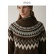 INSISFEMME Australian Merino sheep wool Nordic style literary retro Fair Isle round neck pullover knitted top Madrid Brown S