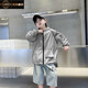 FIDQIOG international big-name boys' summer clothing quick-drying lightweight sun protection clothes 2025 new children's summer hooded jacket loose gray 140